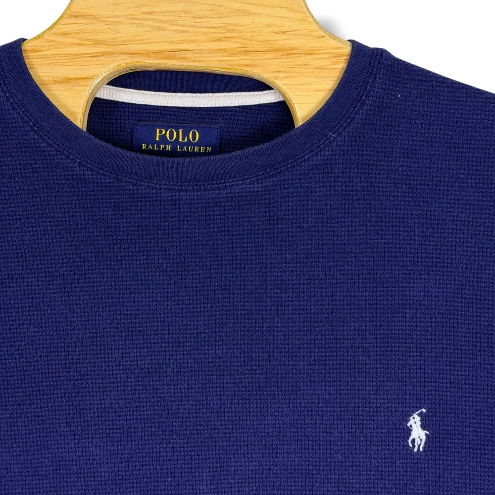 Polo Ralph Lauren Thermal Shirt Men 2XL Navy Blue Waffle Knit Cotton Long Sleeve
